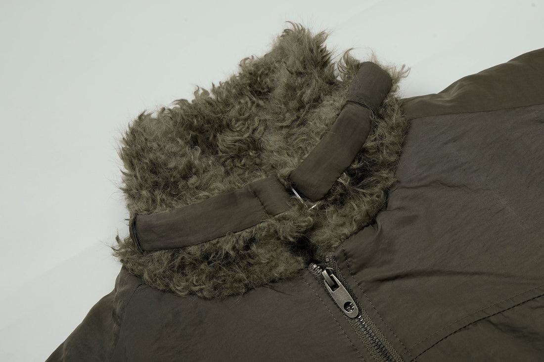 3-6-5.shop Faux Fur Collar Bomber Jacket