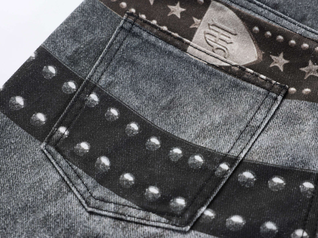 3-6-5.shop Washed Studded Wide-Leg Jeans