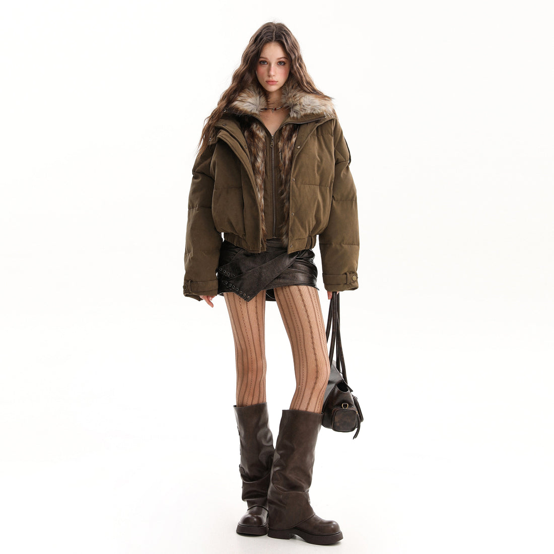 3-6-5.shop Detachable Faux Fur PU Puffer Jacket