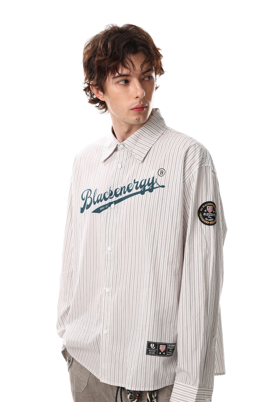 3-6-5.shop Striped Logo Button-Up Shirt