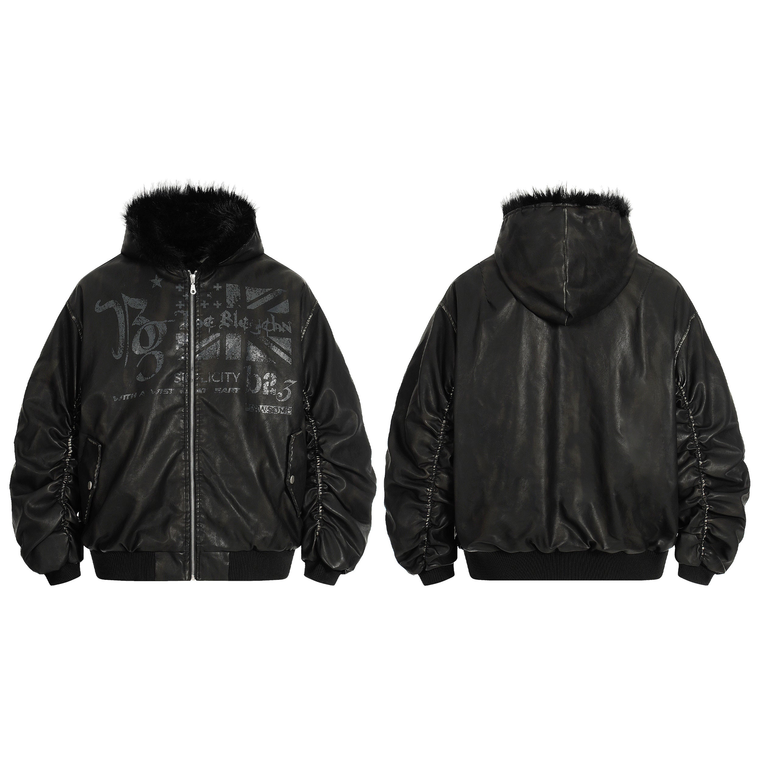 3-6-5.shop Vintage Graphic PU Hoodie Jacket