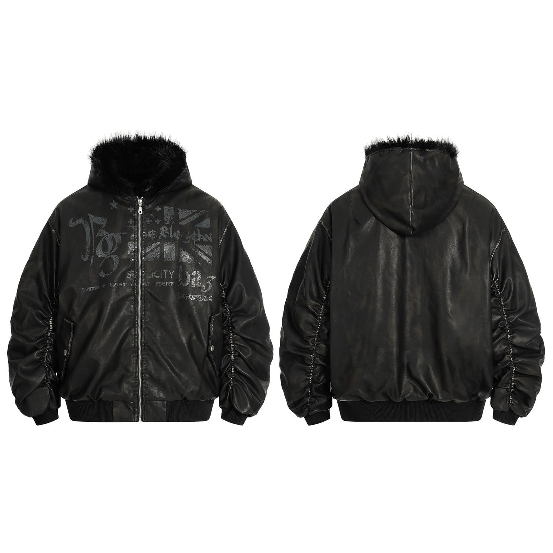 3-6-5.shop Vintage Graphic PU Hoodie Jacket