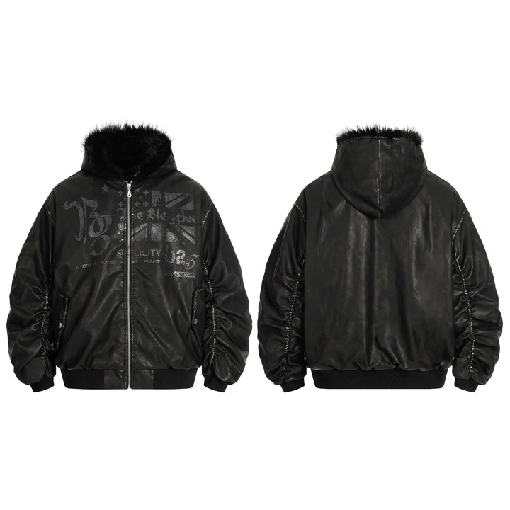 3-6-5.shop Vintage Graphic PU Hoodie Jacket