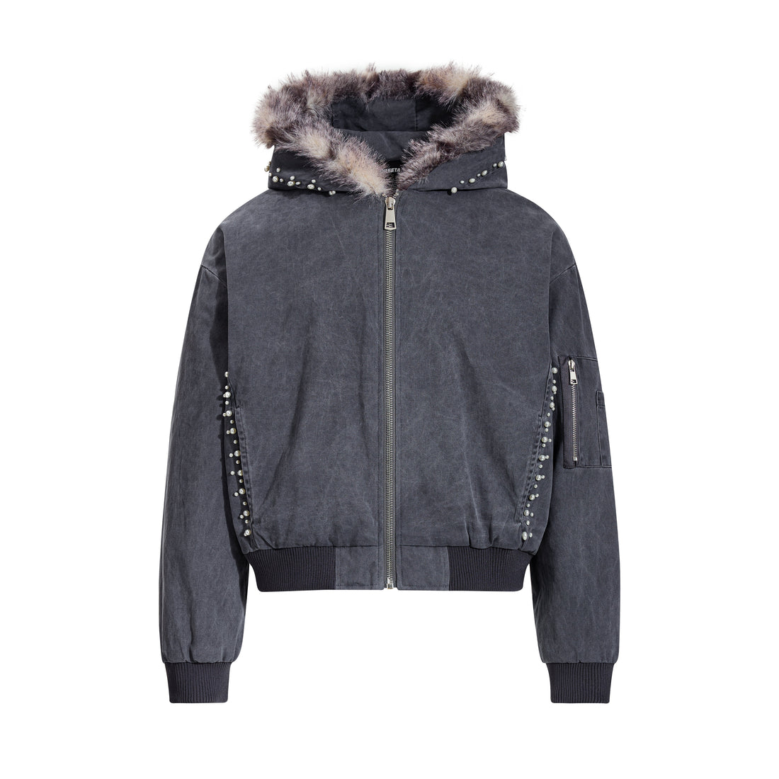 3-6-5.shop Studded Fur-Trim Hooded Jacket