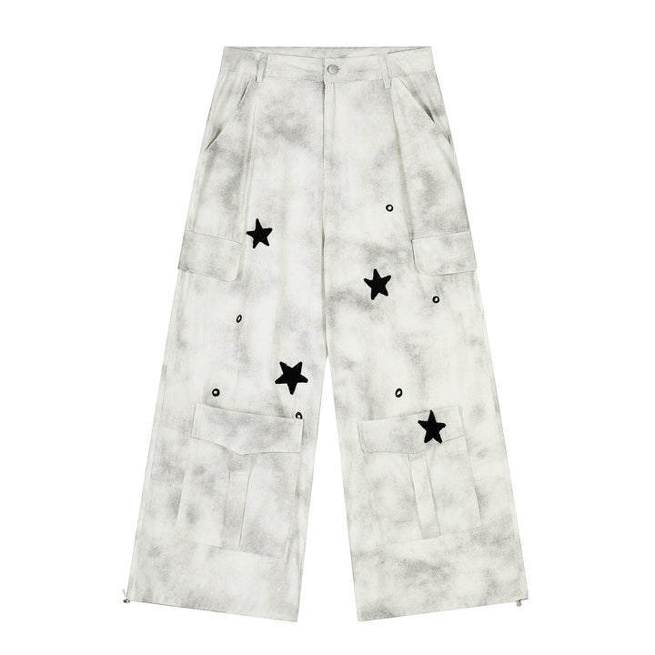 3-6-5.shop Star Patch Washed Cargo Wide-Leg Pants