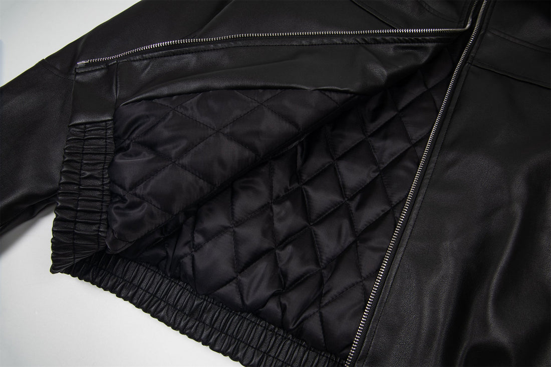 3-6-5.shop Vintage Lettering PU Jacket