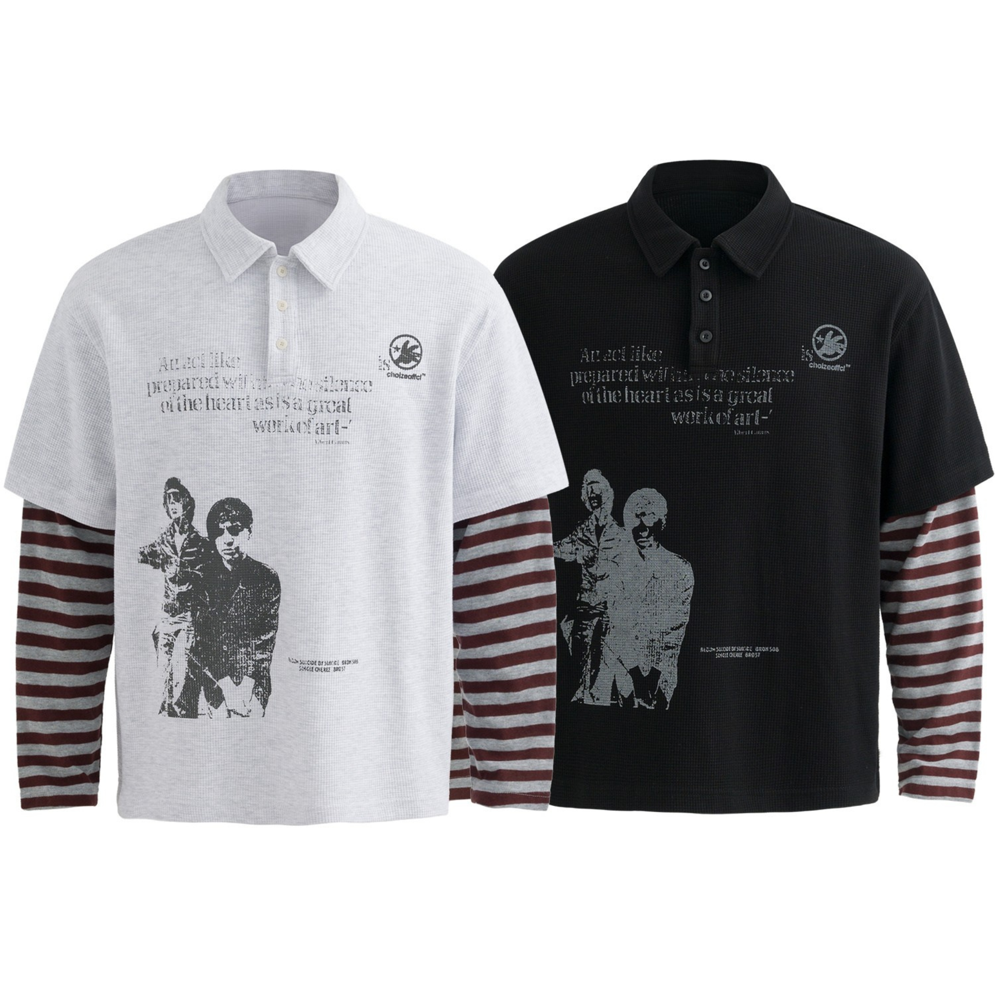 3-6-5.shop Layered Graphic Polo Long Sleeve Tee