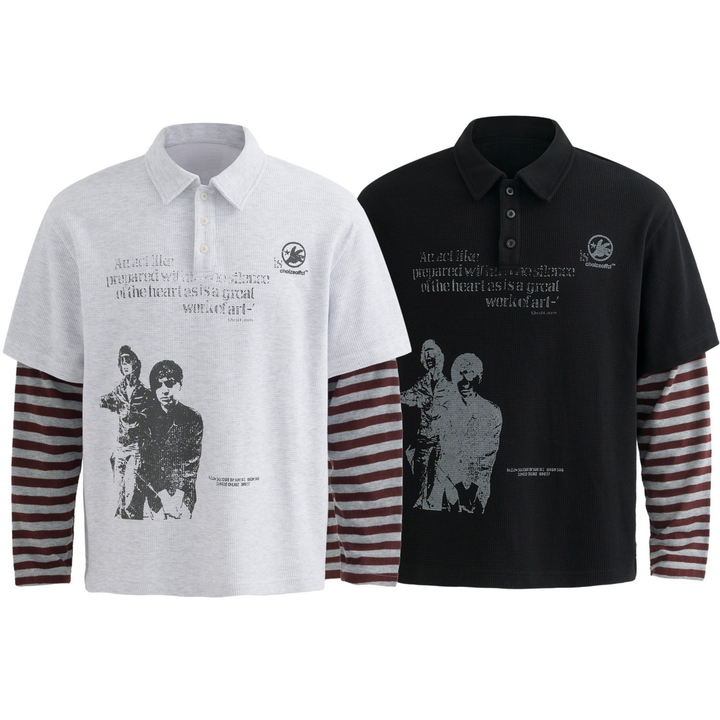 3-6-5.shop Layered Graphic Polo Long Sleeve Tee