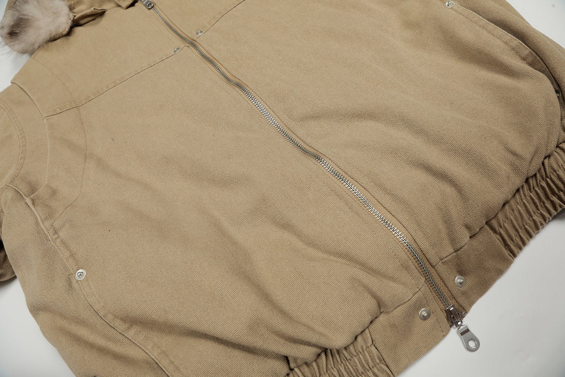 3-6-5.shop Detachable Fur Collar Washed Workwear Jacket