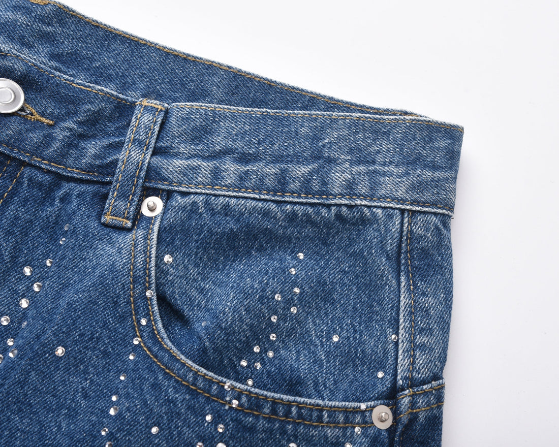 3-6-5.shop Rhinestone Burst Denim Shorts
