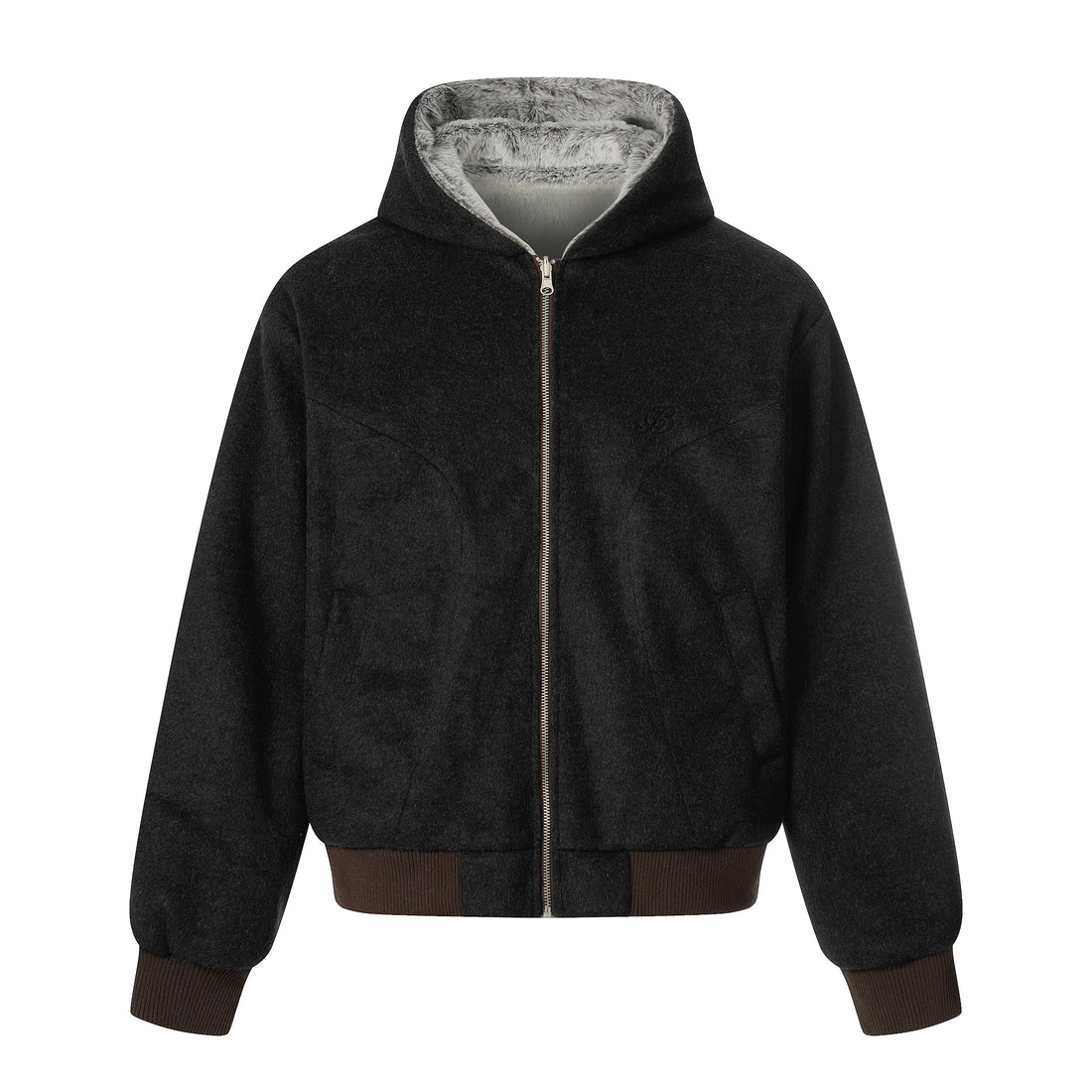 3-6-5.shop Wool Blend Fleece Hooded Bomber Jacket