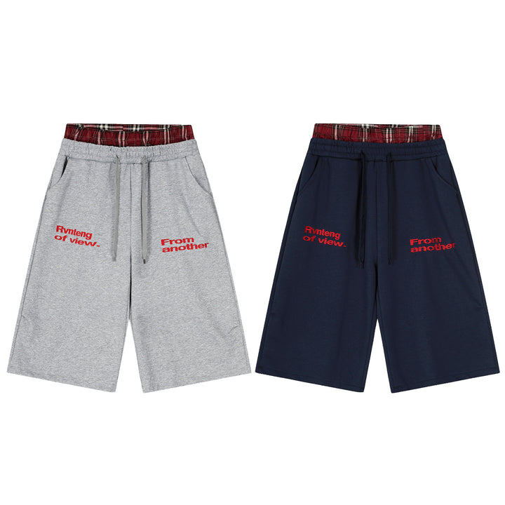 3-6-5.shop Plaid-Waist Logo Shorts