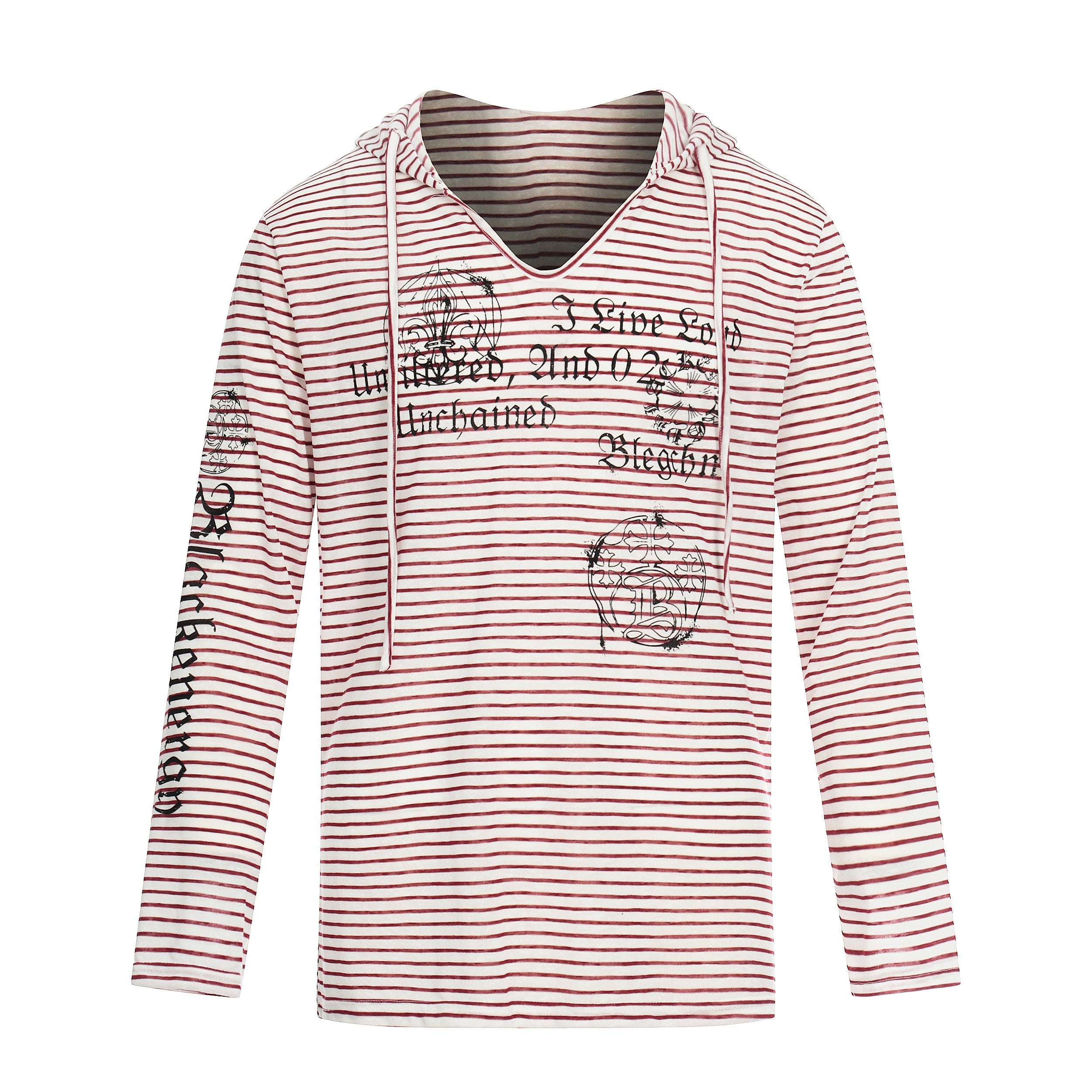 3-6-5.shop Striped Graphic Hooded Long Sleeve Tee
