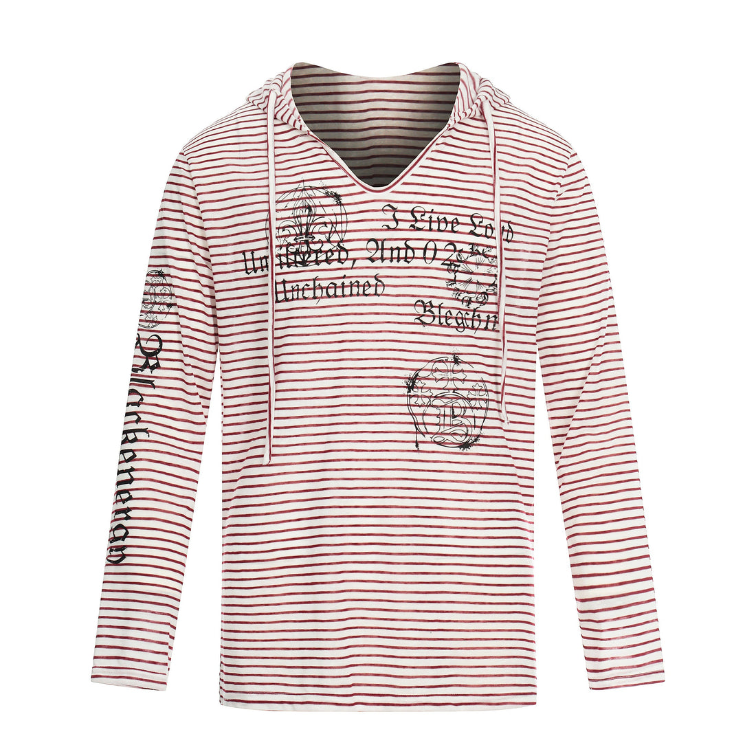 3-6-5.shop Striped Graphic Hooded Long Sleeve Tee