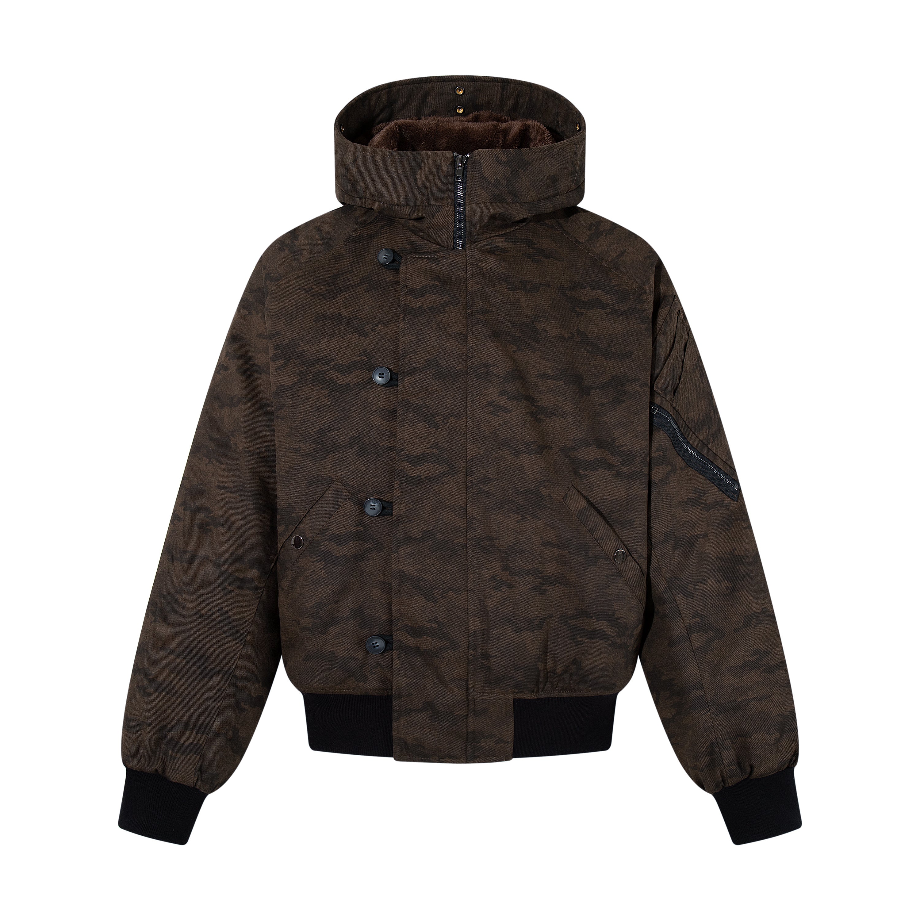 3-6-5.shop Camo Fur Hood Bomber Jacket