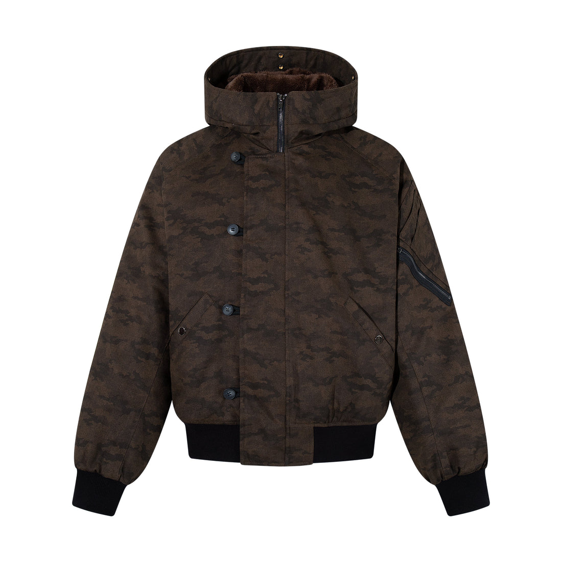 3-6-5.shop Camo Fur Hood Bomber Jacket