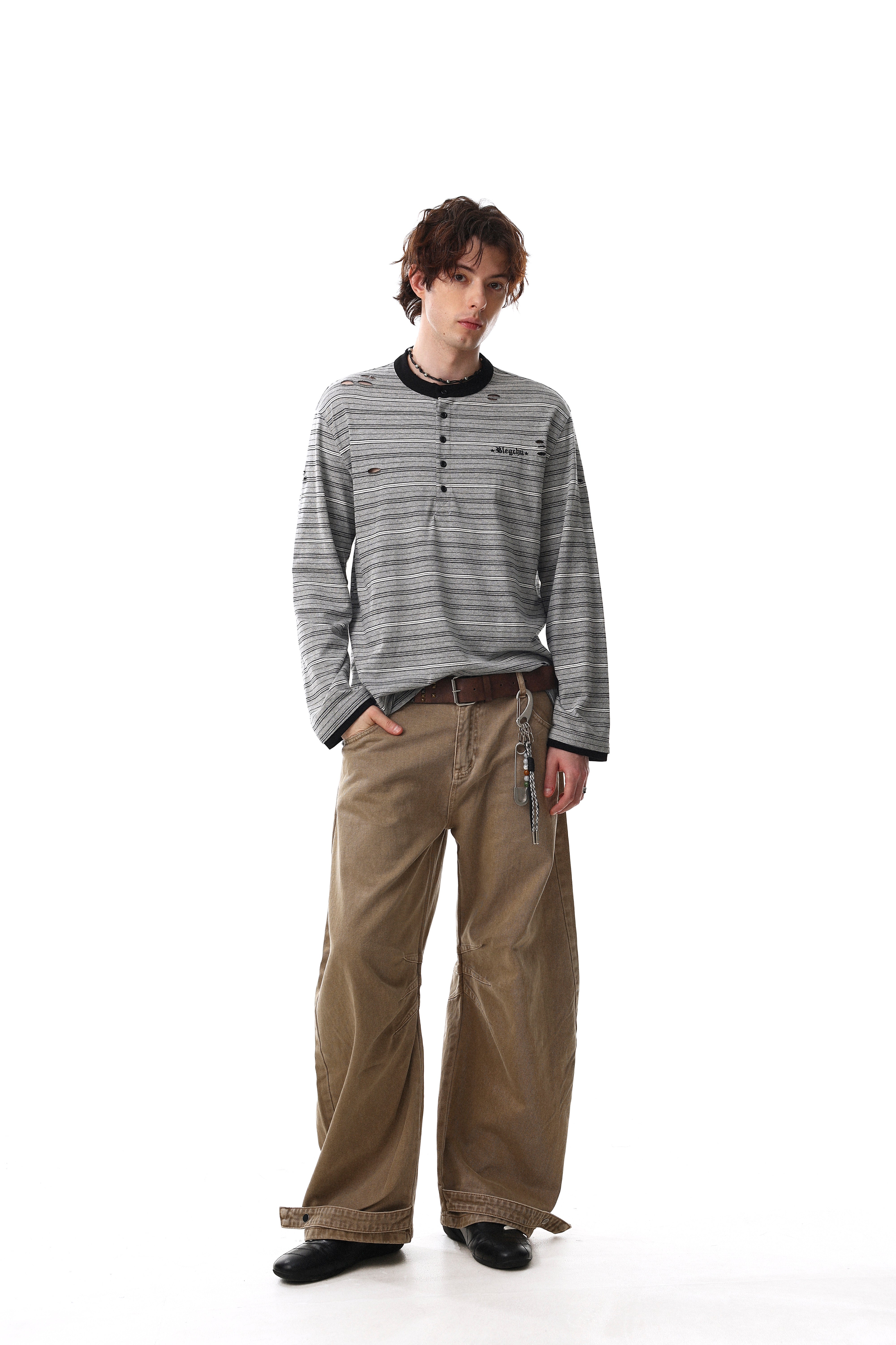 3-6-5.shop Striped Henley Long Sleeve Tee