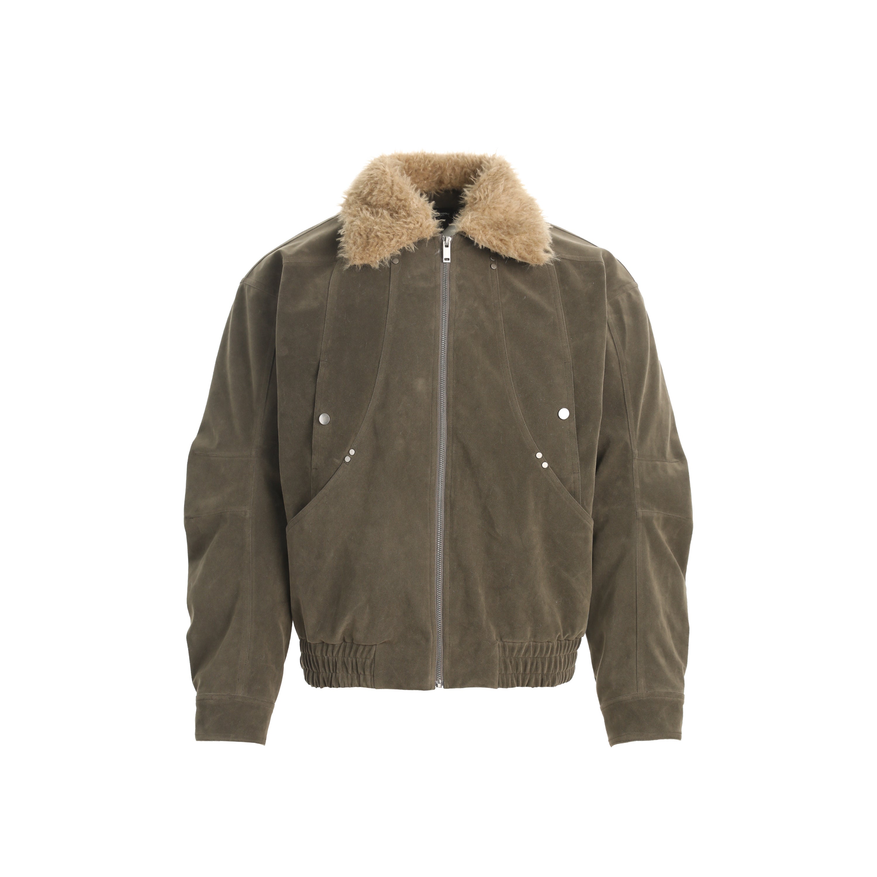 3-6-5.shop Faux-Fur Collar Vintage Bomber Jacket