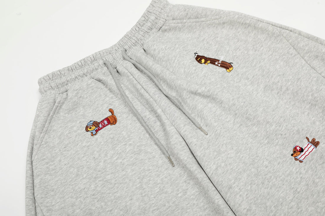 3-6-5.shop Embroidered Dog Motif Sweatpants