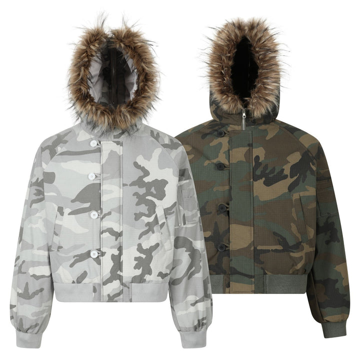 3-6-5.shop Camo Fur-Hood Puffer Jacket