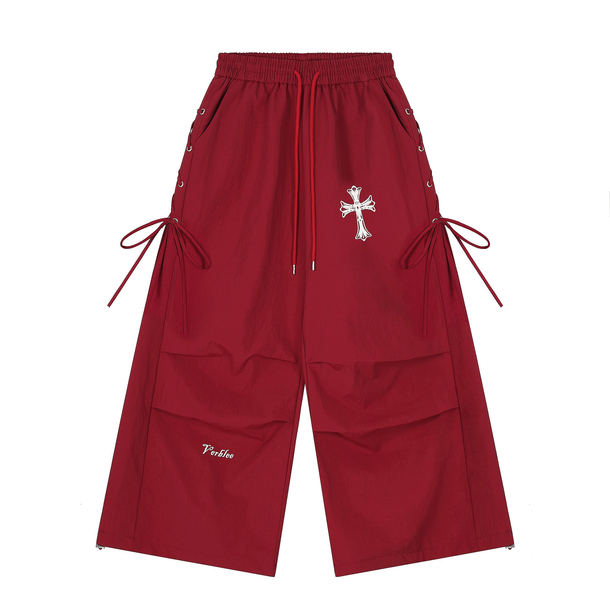 3-6-5.shop Cross Embroidered Lace-Up Wide-Leg Pants