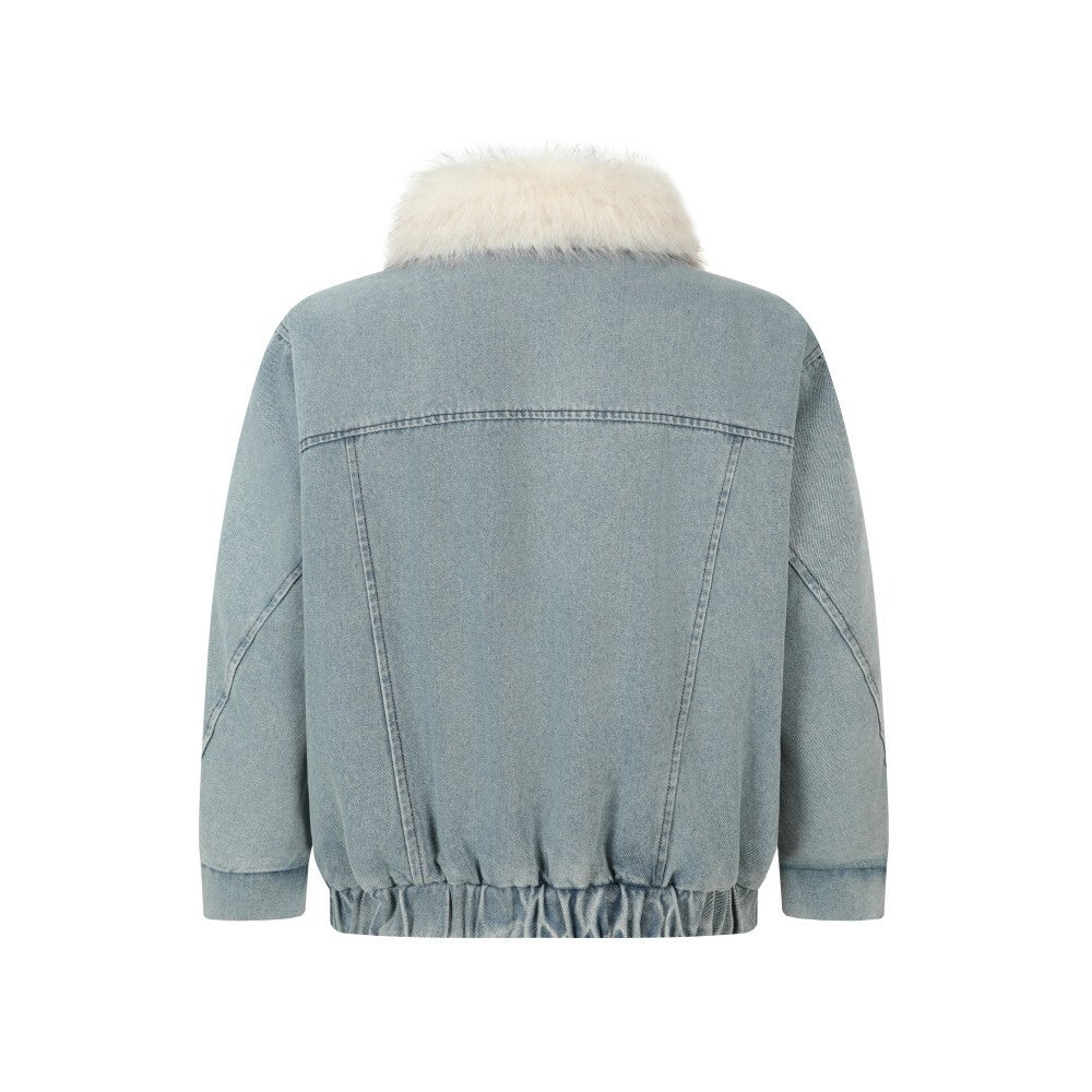 3-6-5.shop Faux Fur Collar Denim Jacket