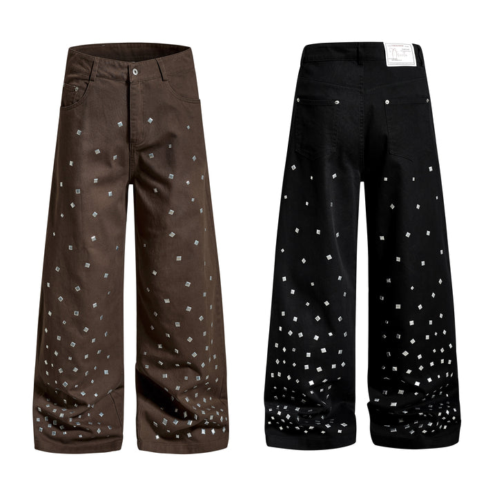 3-6-5.shop Stud Detail Wide-Leg Pants