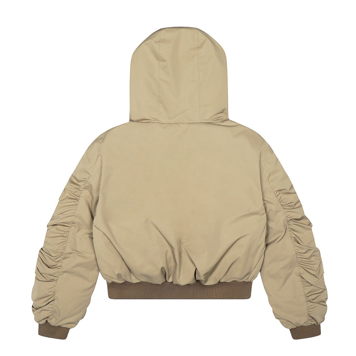 3-6-5.shop Faux Fur Hooded Nylon Bomber Jacket