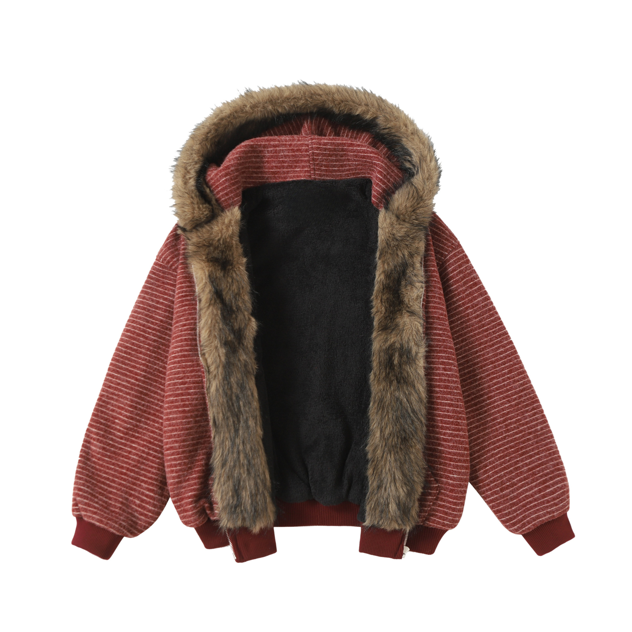 3-6-5.shop Striped Faux Fur-Lined Hooded Jacket