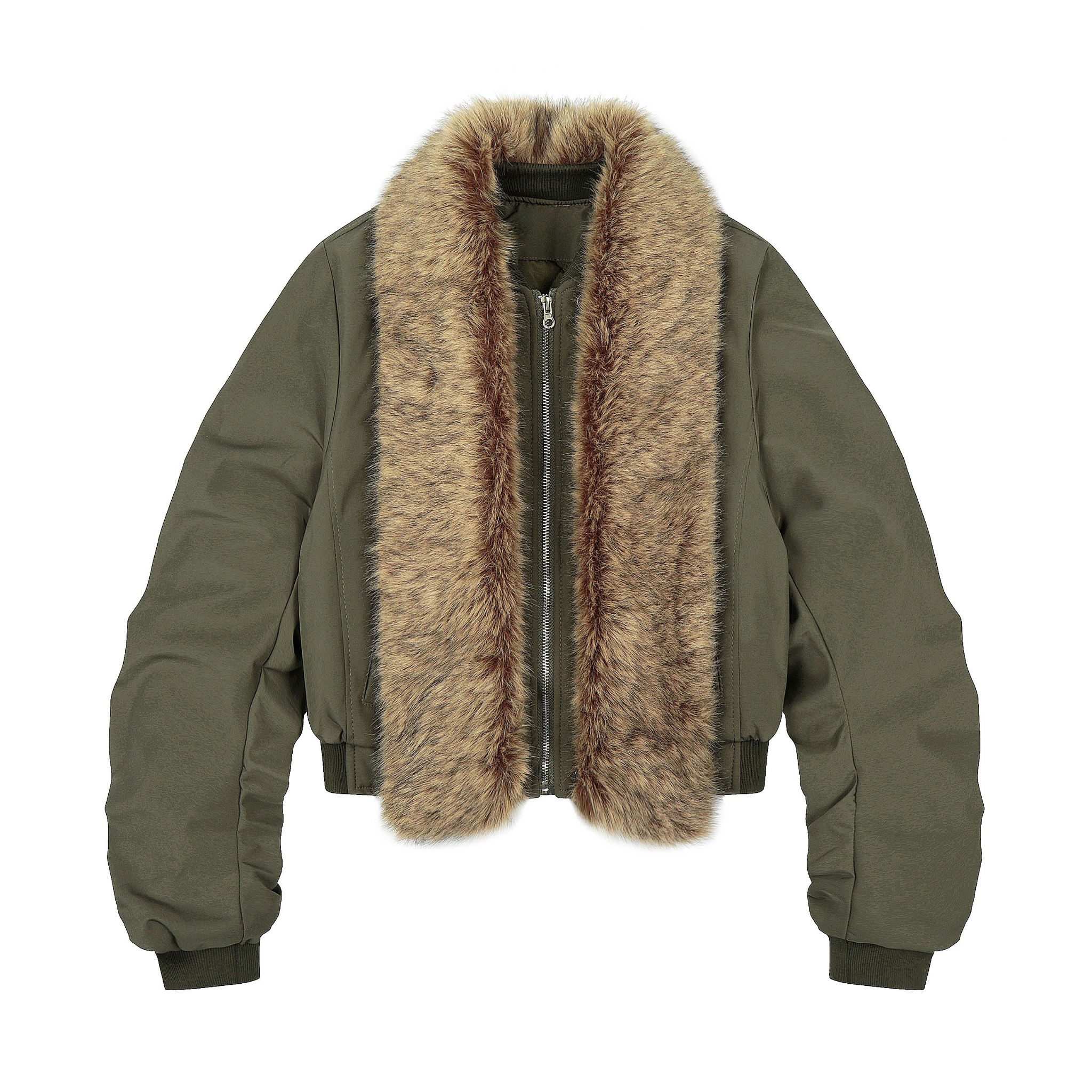 3-6-5.shop Detachable Faux Fur Scarf Bomber Jacket