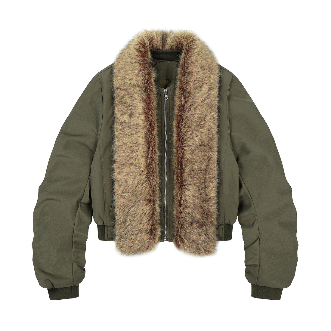 3-6-5.shop Detachable Faux Fur Scarf Bomber Jacket