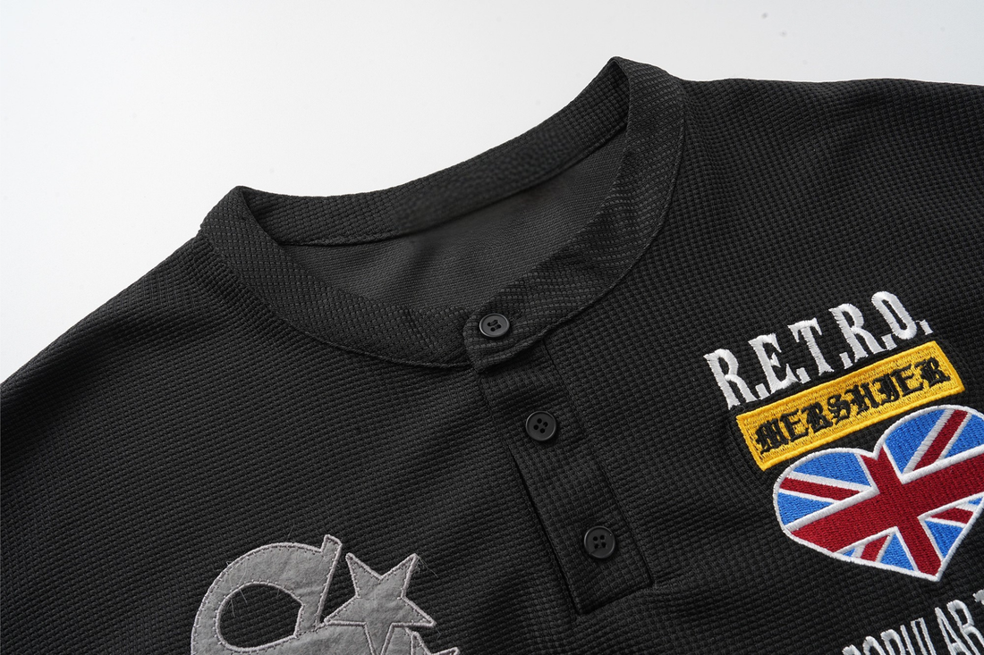 3-6-5.shop Retro Henley Long Sleeve Tee