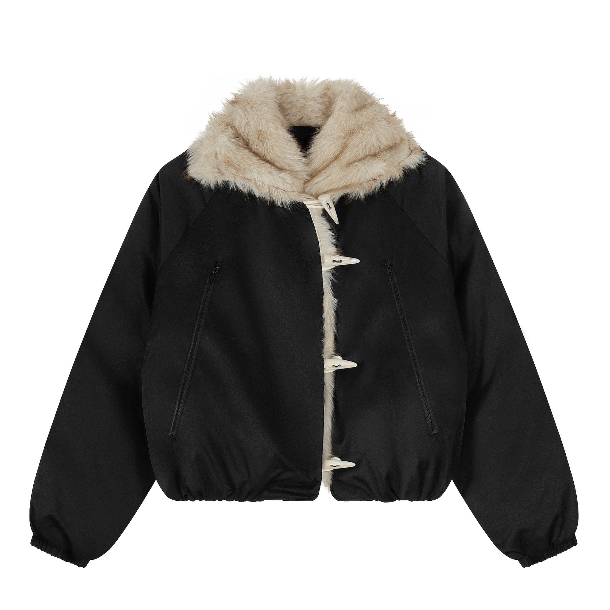 3-6-5.shop Faux Fur Lapel Drawstring Cropped Jacket