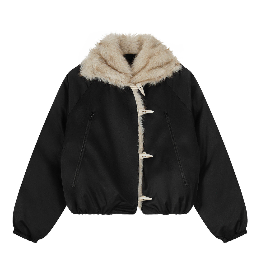 3-6-5.shop Faux Fur Lapel Drawstring Cropped Jacket