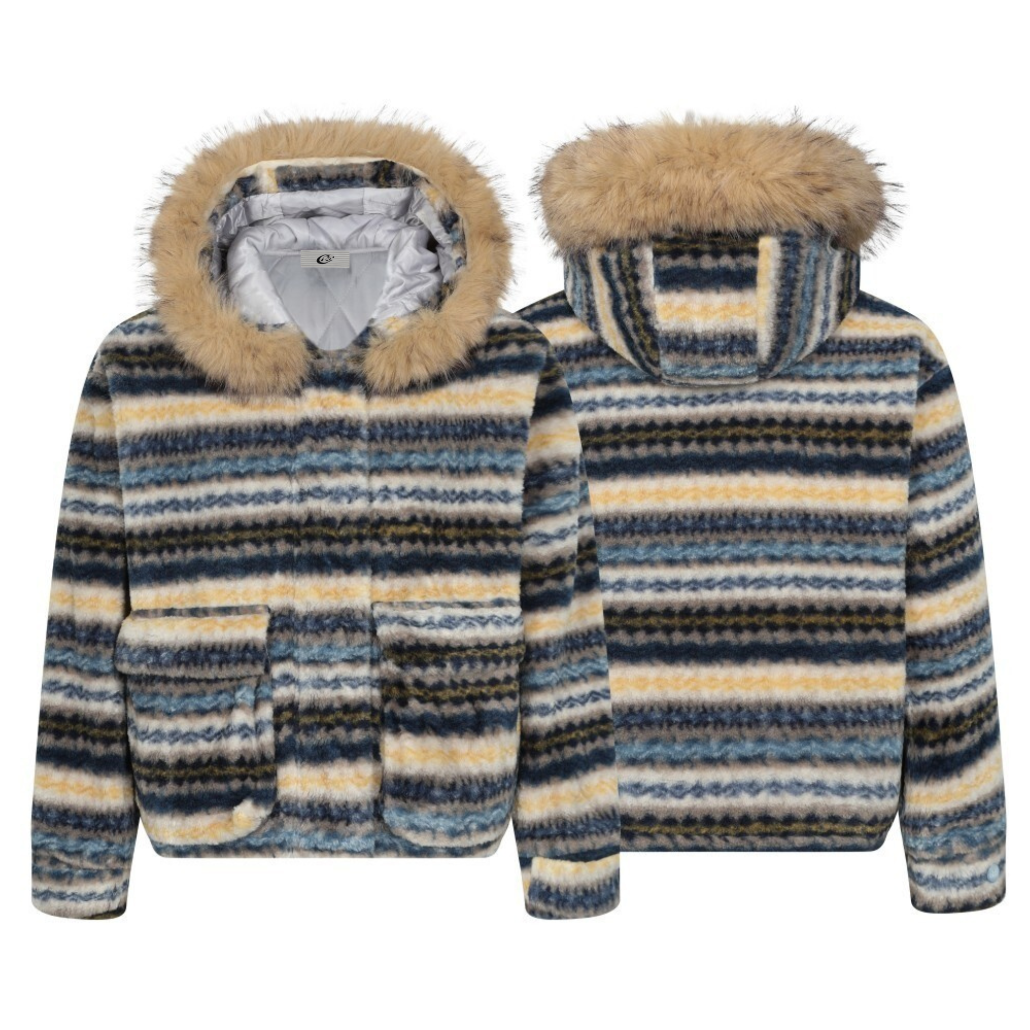 3-6-5.shop Striped Faux Fur Hooded Jacket