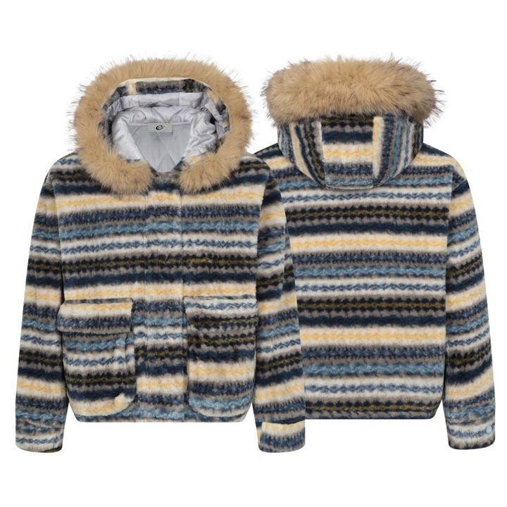 3-6-5.shop Striped Faux Fur Hooded Jacket