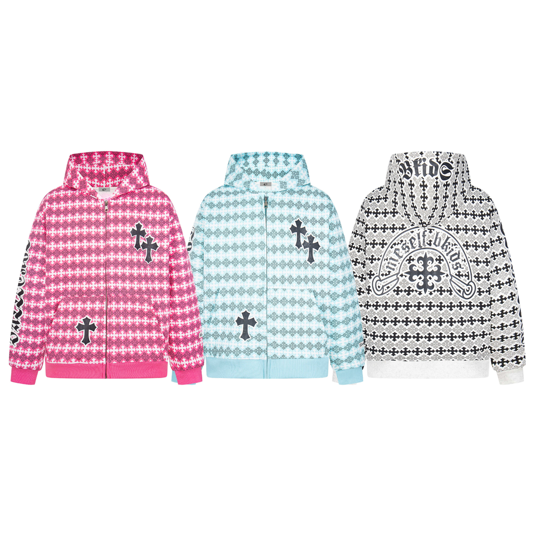 3-6-5.shop Gothic Pattern Full-Zip Hoodie