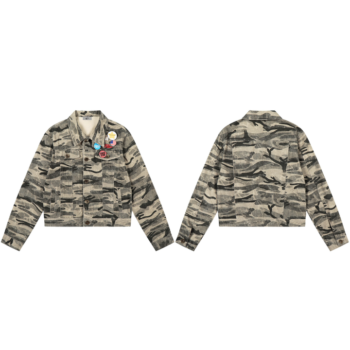 3-6-5.shop Camo Badge Denim Jacket
