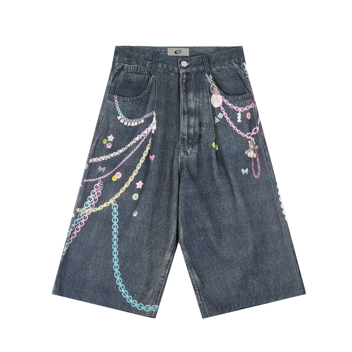 3-6-5.shop Chain Graffiti Denim Shorts