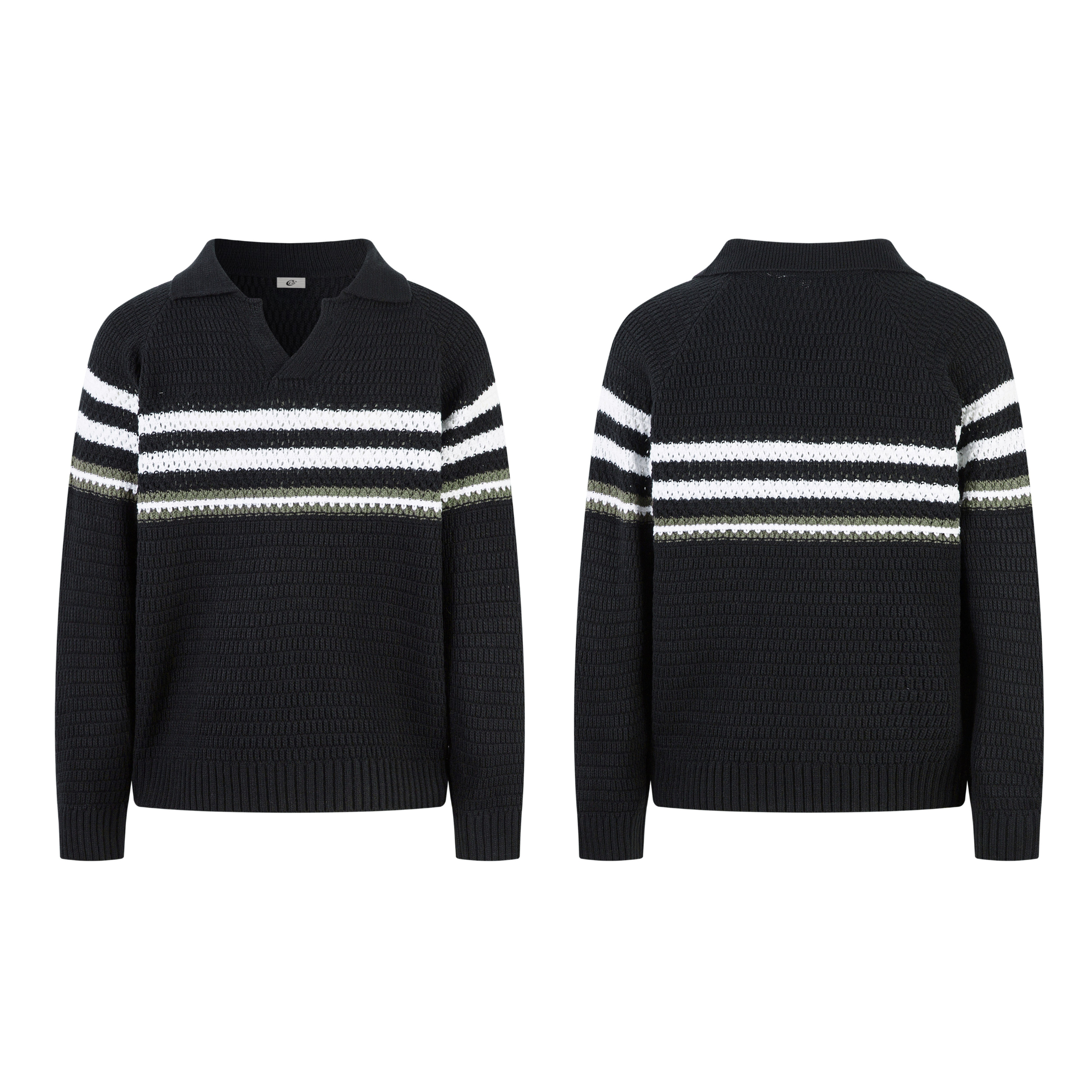 3-6-5.shop Striped Knit Polo Sweater