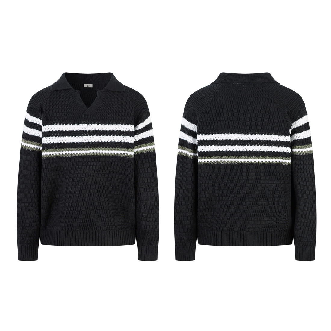 3-6-5.shop Striped Knit Polo Sweater