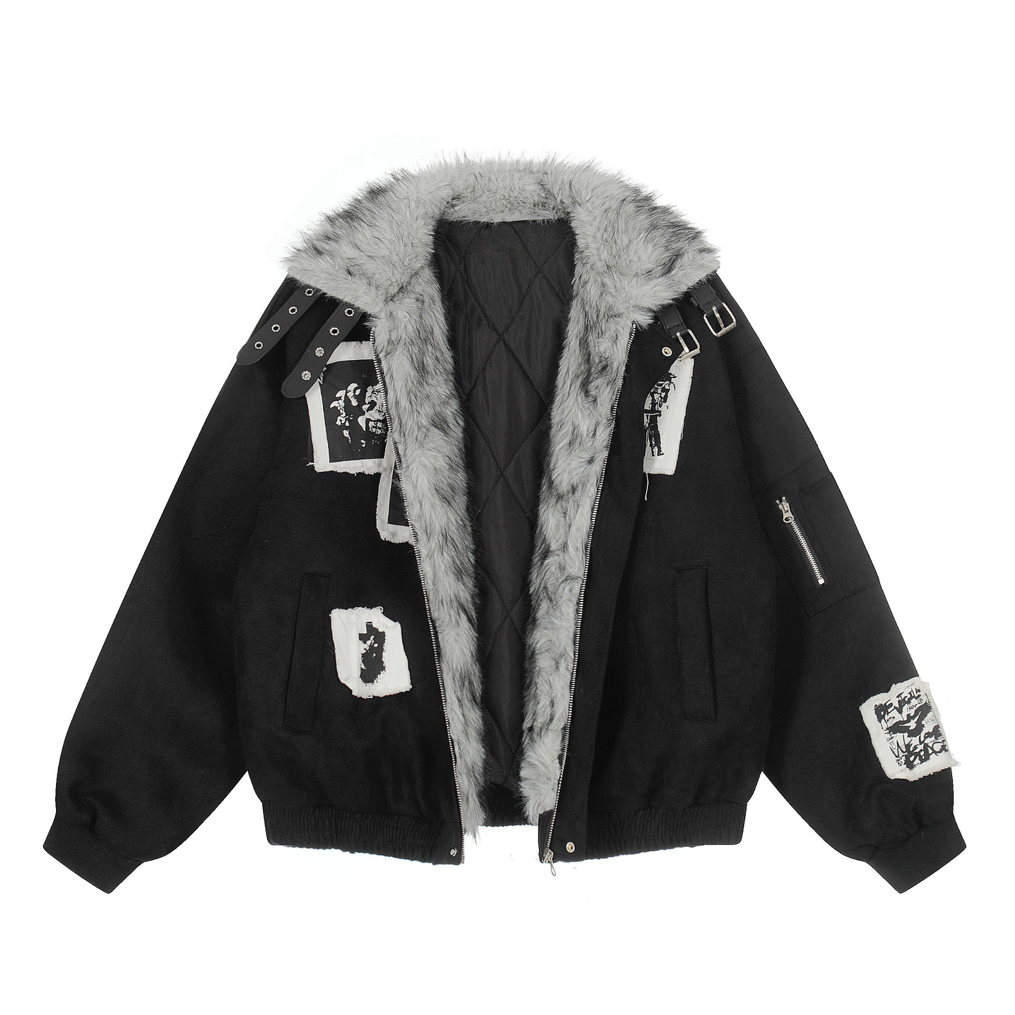 3-6-5.shop Patchwork Fur-Lined Jacket