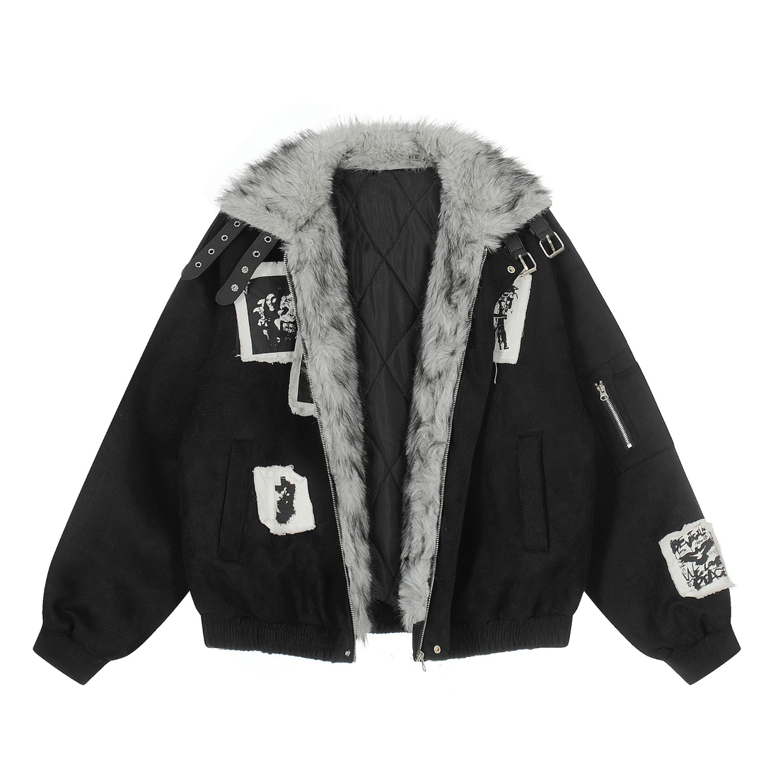 3-6-5.shop Patchwork Fur-Lined Jacket