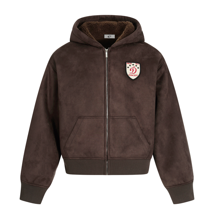 3-6-5.shop Fleece-Lined Brown Hooded Jacket