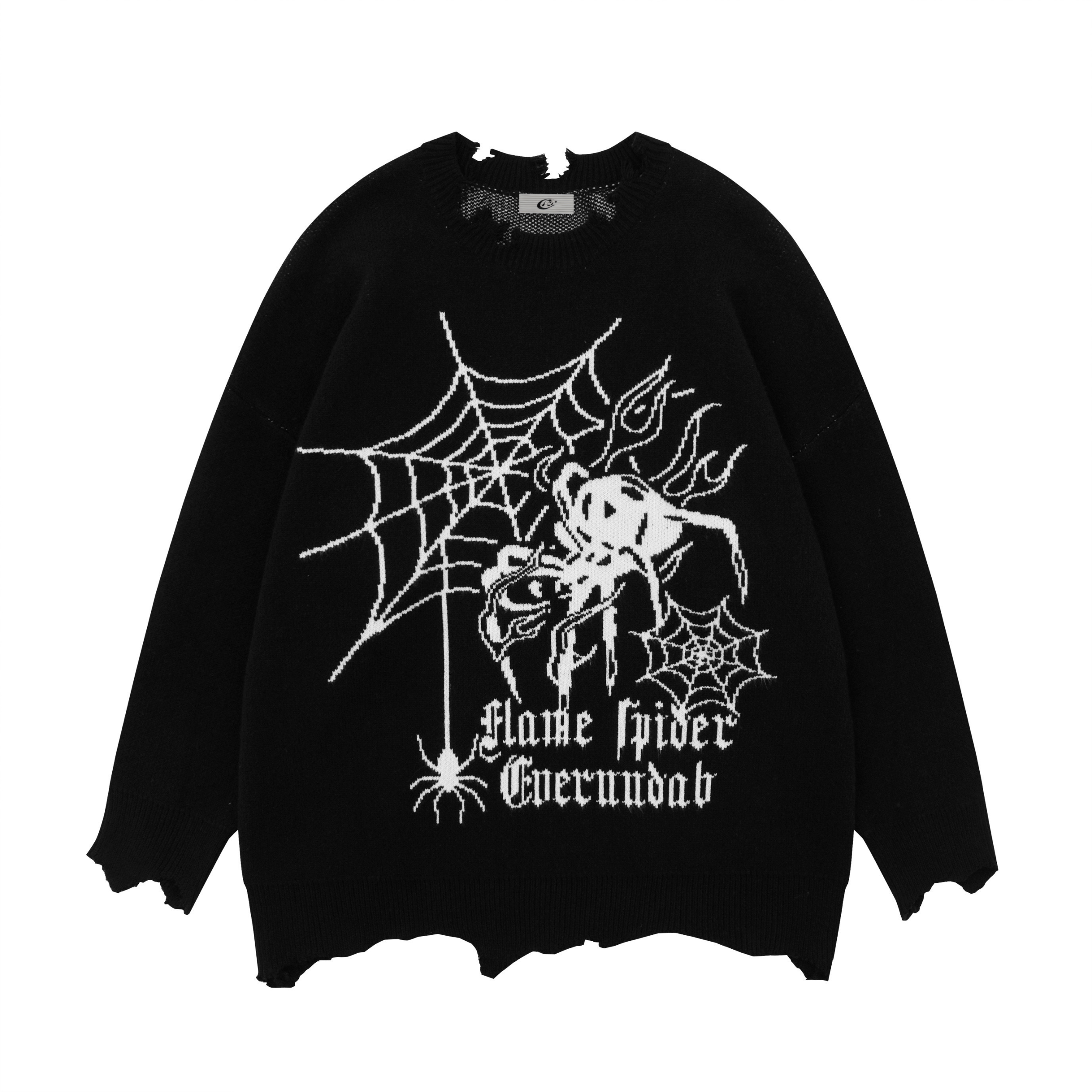 3-6-5.shop Flame Spider Distressed Knit Sweater
