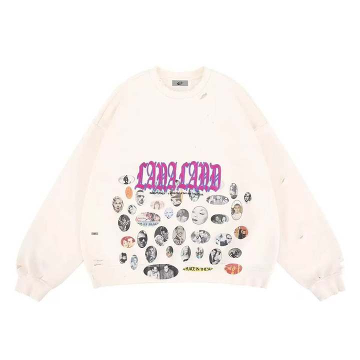 3-6-5.shop Retro Faces Graphic Sweatshirt