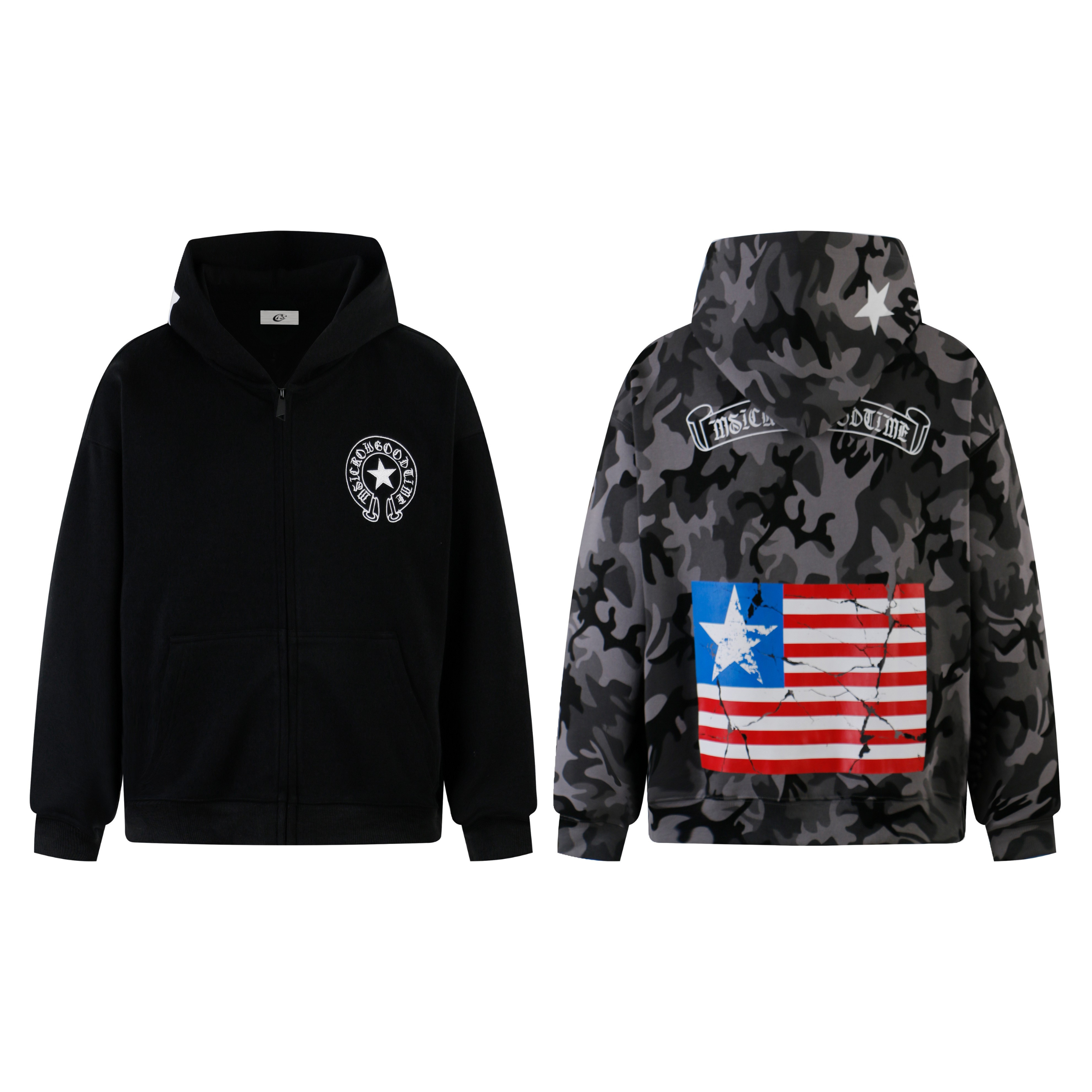 3-6-5.shop Camo Flag Zip-Up Hoodie