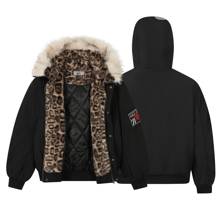3-6-5.shop Leopard Fur-Lined Hooded Jacket