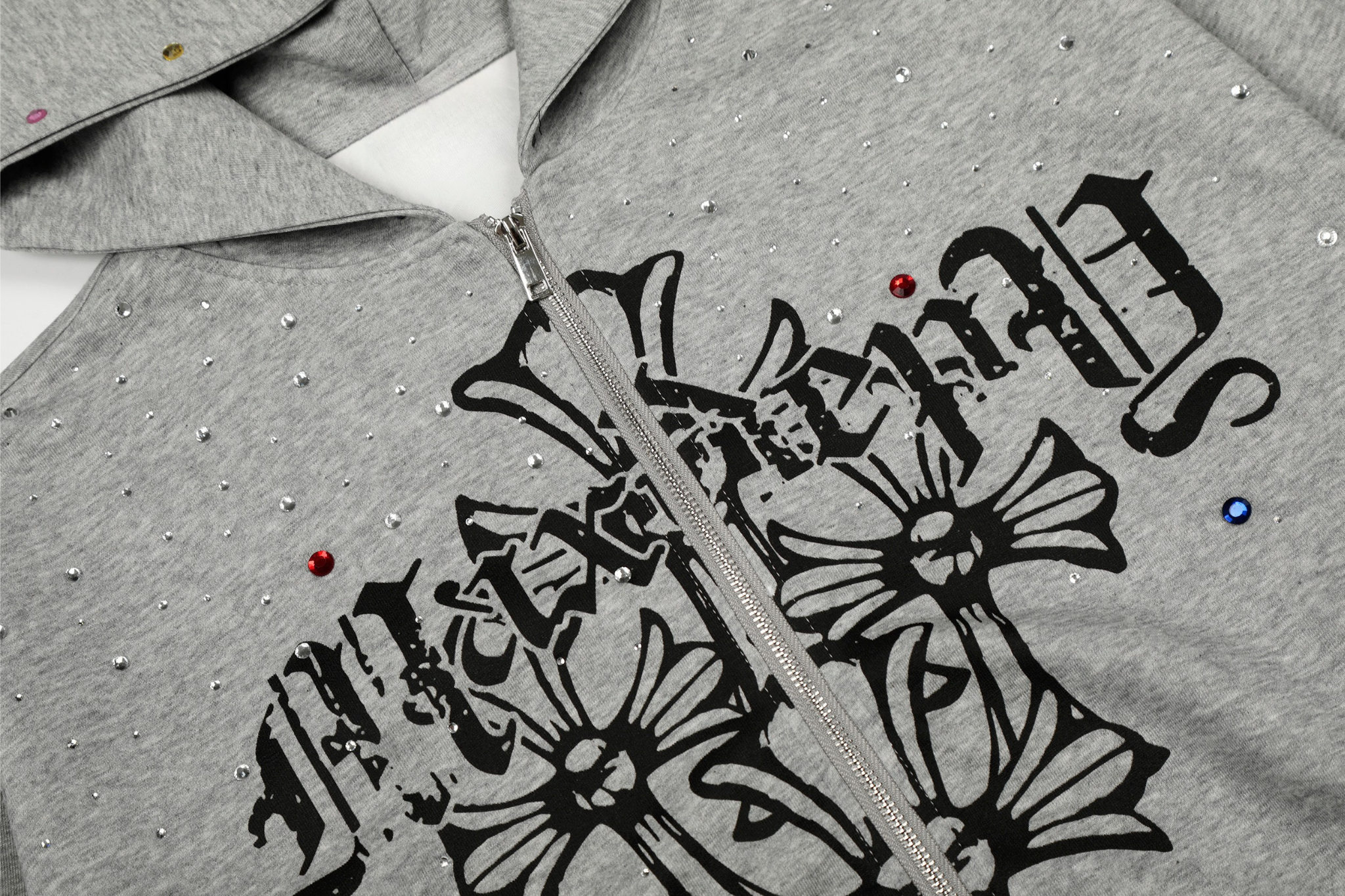 3-6-5.shop Rhinestone Cross Zip Hoodie