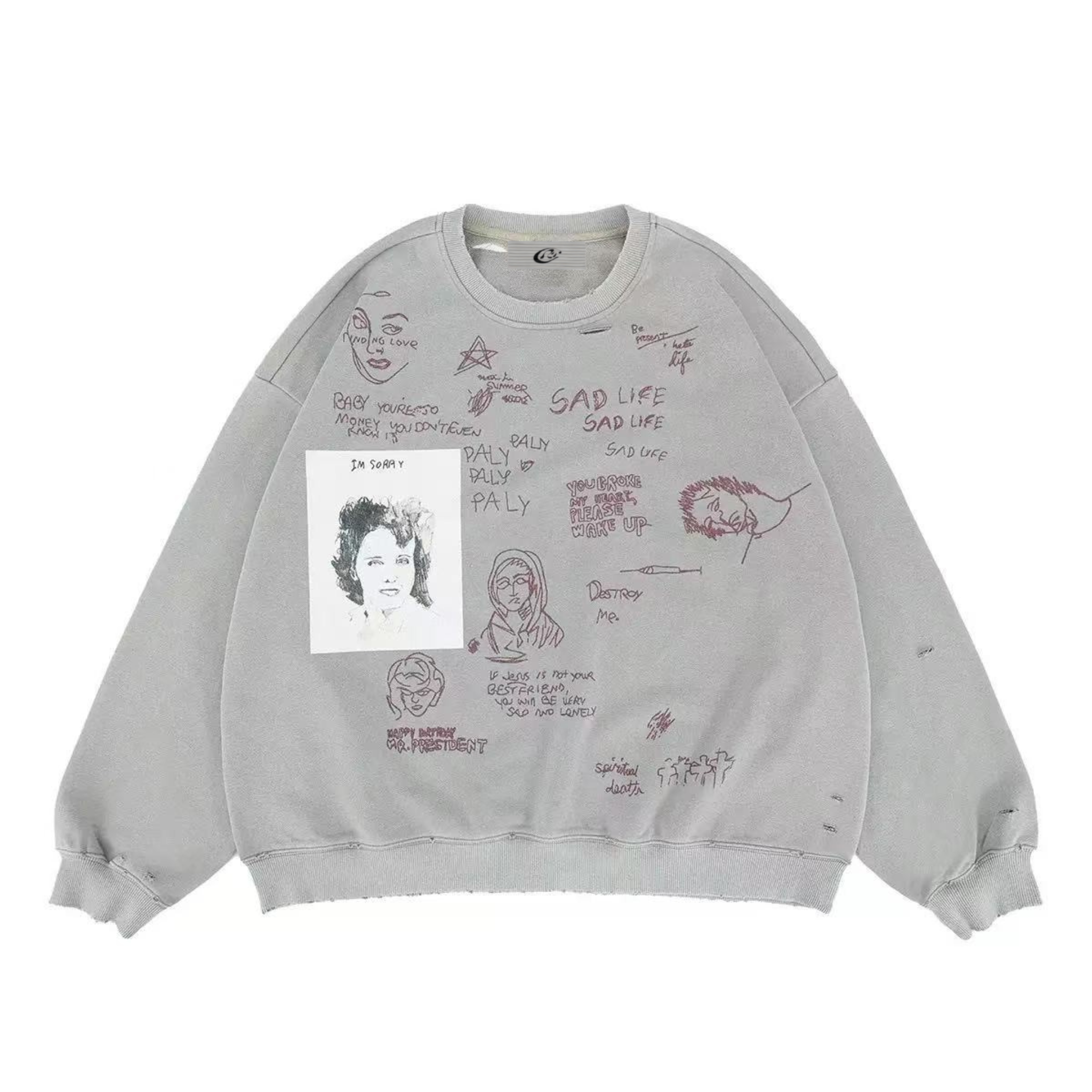 3-6-5.shop Sad Life Hand-Drawn Sweatshirt